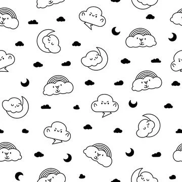 Cute cloud. Seamless pattern. Coloring Page. イラスト素材