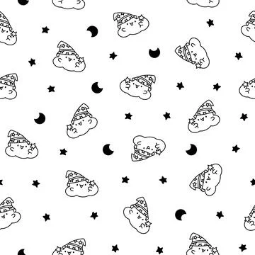 Cute cloud. Seamless pattern. Coloring Page. Stock Illustration