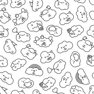 Cute cloud. Seamless pattern. Coloring Page. Stock Illustration