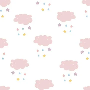Cute Cloud Seamless Pattern Vector background Hand draw style 스톡 일러스트