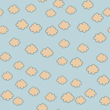 Cute cloud sky seamless pattern on blue background. Simple cloudy texture wal Illustrazione stock