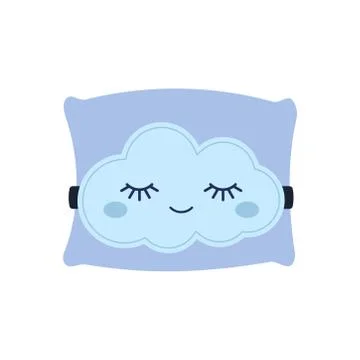 Cute cloud sleep mask on pillow isolated on white background. Stock Illustration