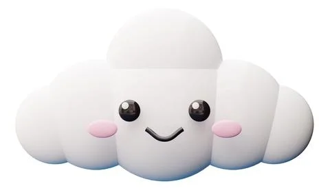 A cute cloud with a smiling face is placed on a clear background. The cloud f Stock Illustration