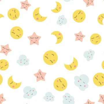 Cute Cloud, Star and Moon Seamless Pattern Background  Illustration Illustrazione stock
