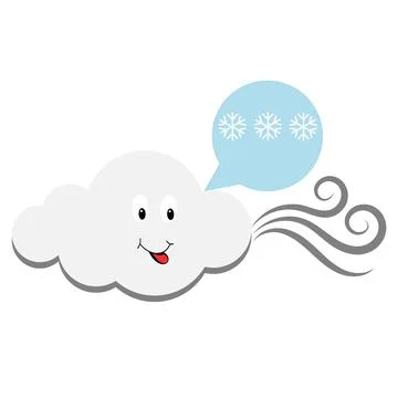 Cute cloud with wind symbol and a speech bubble with three snowflakes Stock Illustration