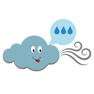 Cute cloud with wind symbol and a speech bubble with three raindrops Stock Illustration
