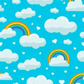 Cute Clouds on Blue Sky Seamless Pattern, Winter Design Element Can Be Used for 库存插图
