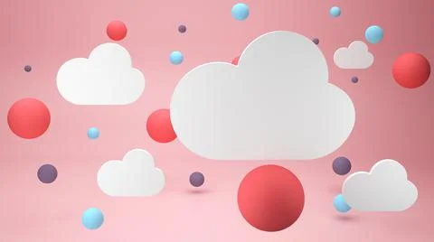Cute clouds on pink background 3d render Illustrazione stock