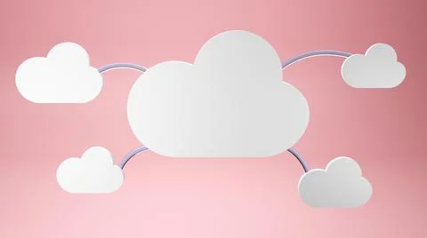 Cute clouds on pink background 3d render Illustrazione stock