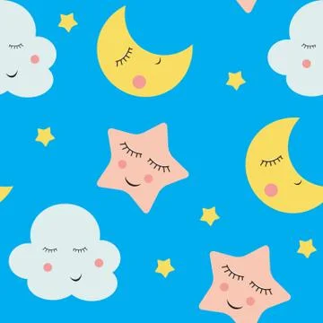 Cute Clouds, Star and Moons  Seamless Pattern Background Vector Illustration イラスト素材