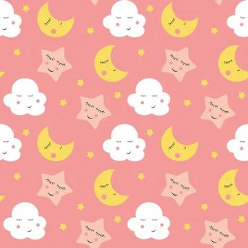 Cute Clouds, Star and Moons  Seamless Pattern Background Vector Illustration Stockillustratie