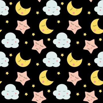Cute Clouds, Star and Moons  Seamless Pattern Background Vector Illustration Stock Illustration