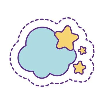 Cute clouds with stars patch line and fill style icon vector design Illustrazione stock