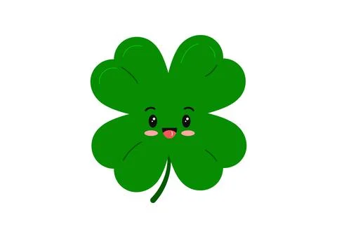 Cute clover character four leaf mascot isolated on white background. Stock Illustration