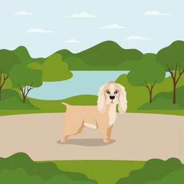 Cute cocker spaniel dog pet in the camp Stock Illustration