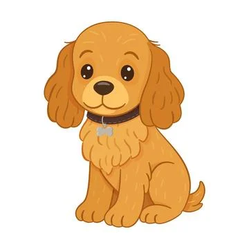 Cute cocker spaniel puppy sitting with collar and tag. Flat style vector il.. Stockillustratie