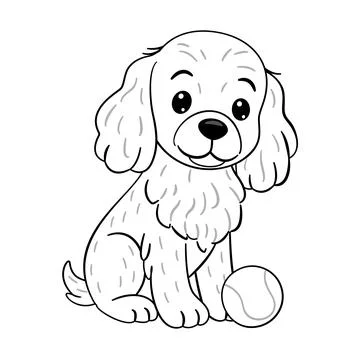 Cute Cocker Spaniel sitting politely with tennis ball. Doodle style Stock Illustration