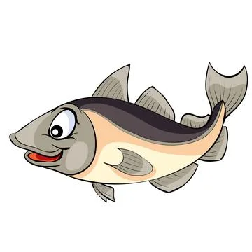 Cute cod fish, cartoon illustration, isolated object on white background, vec Stock Illustration