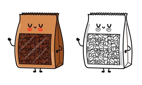Cute coffee bean bag coloring book page Stock Illustration