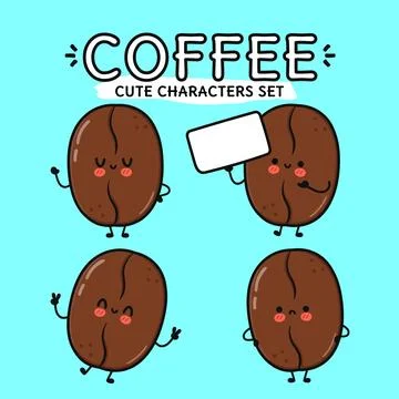 Cute Coffee Bean Characters Set 스톡 일러스트