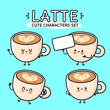 Cute Coffee Bean Characters Set 스톡 일러스트