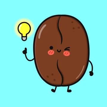 Cute coffee bean with a lightbulb, representing a good idea. Stock Illustration