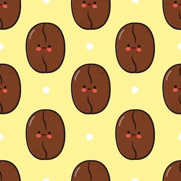 Cute coffee beans pattern on a yellow background, perfect for coffee lovers. Illustrazione stock