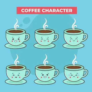 Cute Coffee Characters With Various Expression Stock Illustration