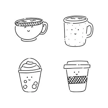 Cute coffee cup doodle line vector illustration Stock Illustration