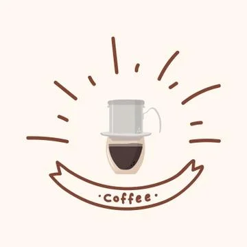 Cute coffee Cup with filter. A hand-drawn poster for a cafe or restaurant is an Stock Illustration