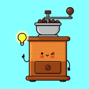 Cute coffee grinder having a creative idea Stock Illustration