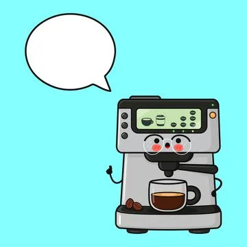 Cute coffee machine character giving advice bubble Illustrazione stock