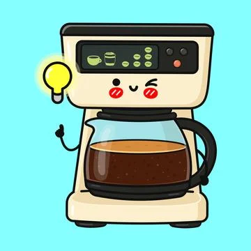 Cute coffee maker character having a clever idea Stock Illustration