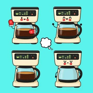 Cute coffee maker character showing different emotions Stock Illustration