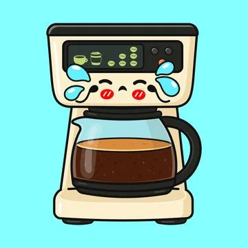 Cute coffee maker crying sad anthropomorphic cartoon Stock Illustration