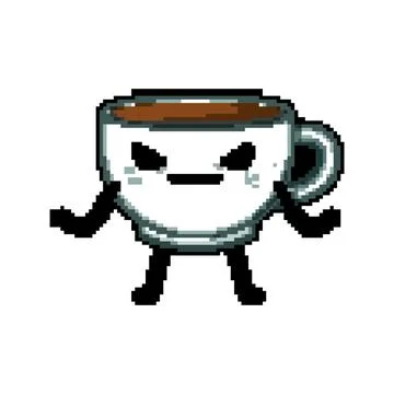 Cute coffee mug character pixel art vector illustration Stock Illustration