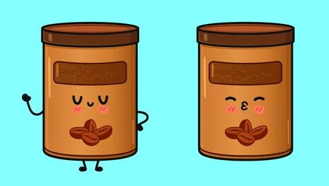 Cute coffee packaging character showing different emotions Stock Illustration