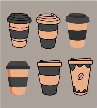 Cute  coffee paper cup set. Stock Illustration