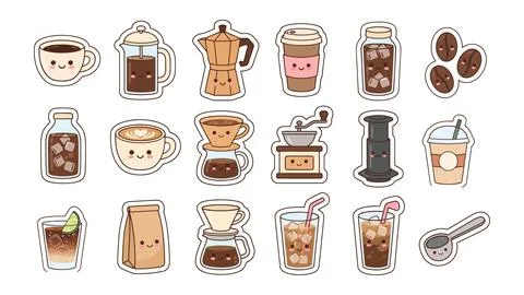 Cute Coffee Sticker Bundle for Messaging and Decor Stock Illustration