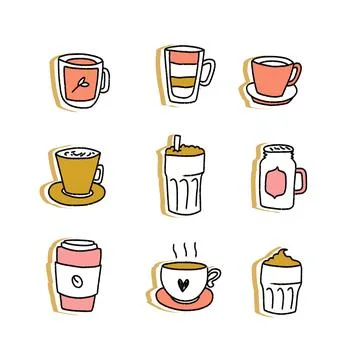 Cute coffee sticker set Stock Photos