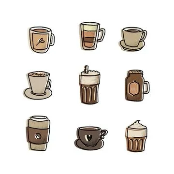 Cute coffee sticker set Stock Photos