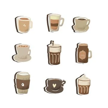Cute coffee sticker set Stock Photos