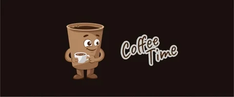 Cute Coffee Time Character Animation Flat Vector with Mug Stock Footage 335464688