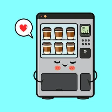 Cute coffee vending machine character feeling love Stock Illustration