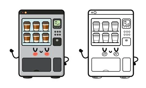 Cute coffee vending machine with coloring page Stock Illustration