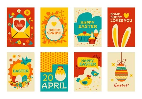Cute collection of Easter cards and posters in flat style Illustrazione stock