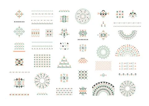 Cute Collection of Ethnic patterns. Geometric and aztec decor elements. Trend Stock Illustration
