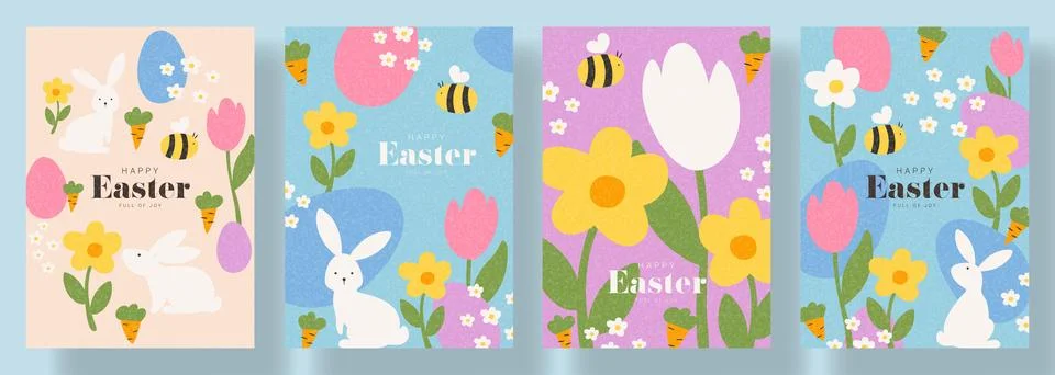 Cute collection of Happy Easter posters イラスト素材