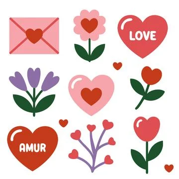 Cute collection of valentine's day elements with hearts Illustrazione stock