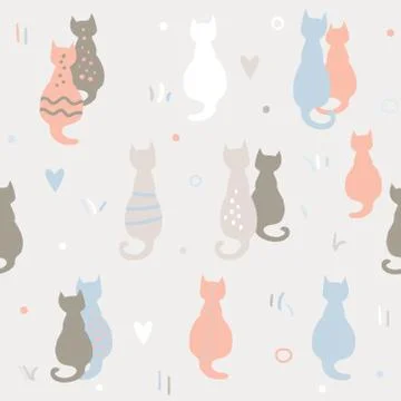 Cute color cats pattern. Vector illustration 库存插图